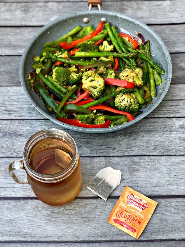 low carb vegetable stir fry in a skillet