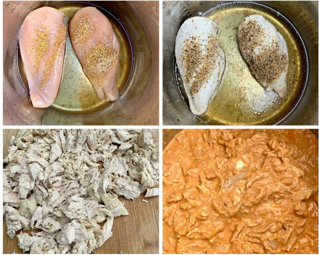 collage photo of chicken breasts with buffalo sauce