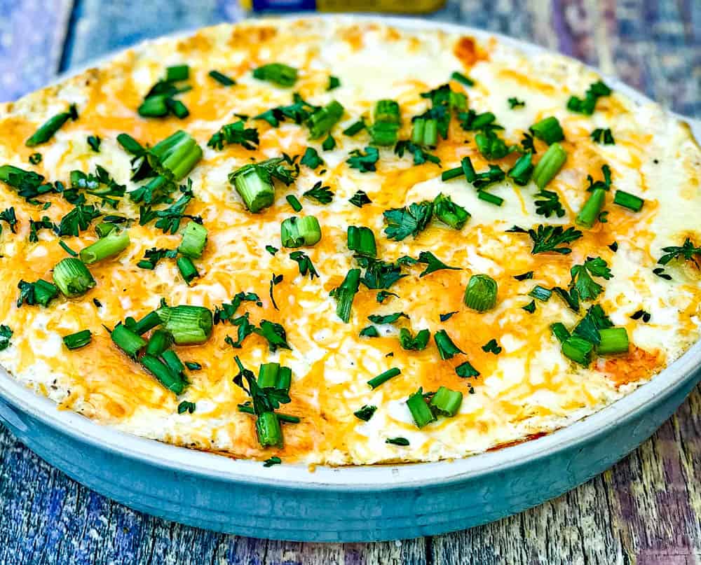 hot crab dip in a baking dish