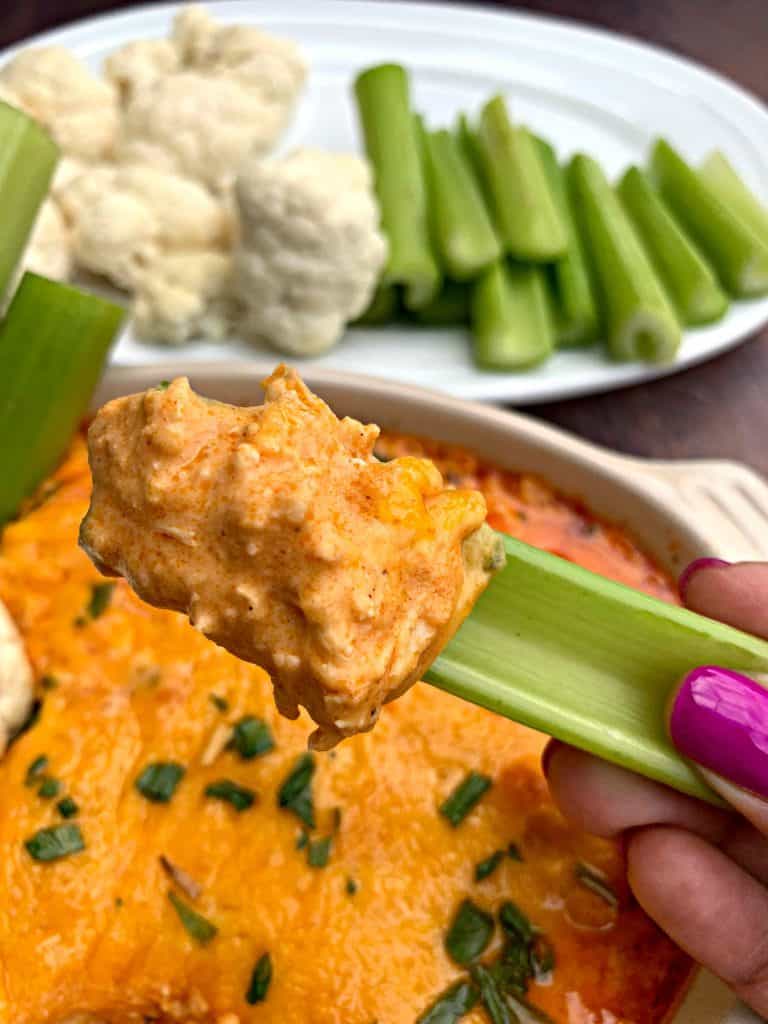keto low carb buffalo chicken dip with celery