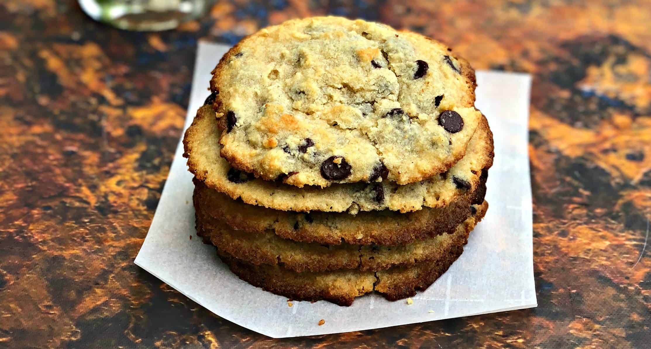 keto chocolate chip cookies on a countertop