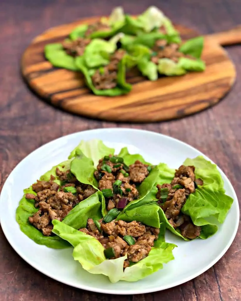 keto low carb pf changs lettuce wraps on a white plate