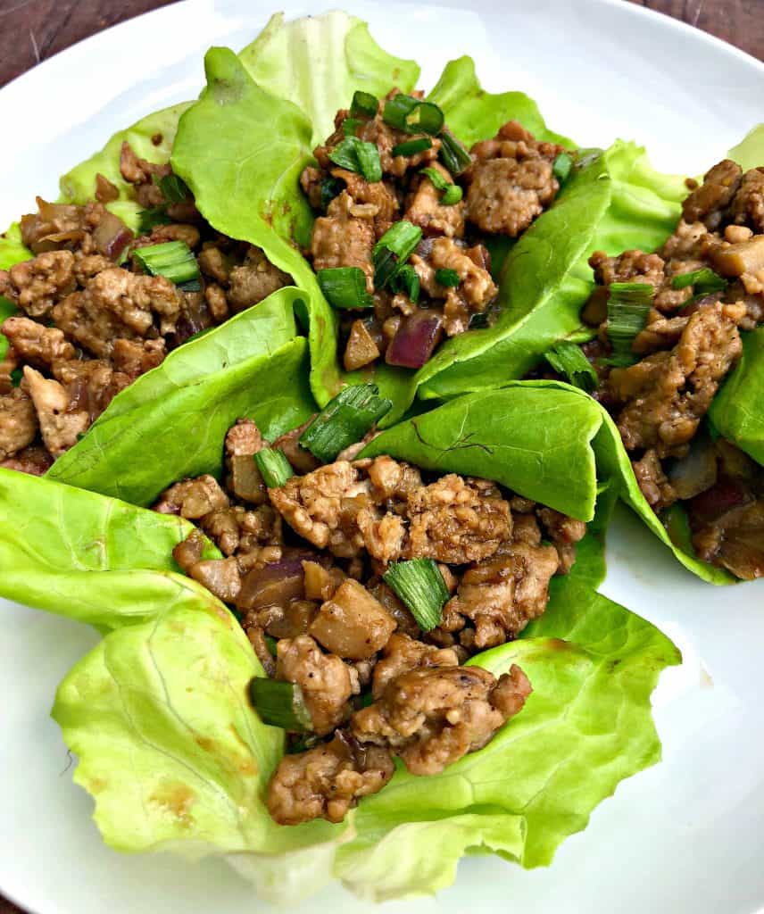 keto low carb pf changs lettuce wraps on a white plate