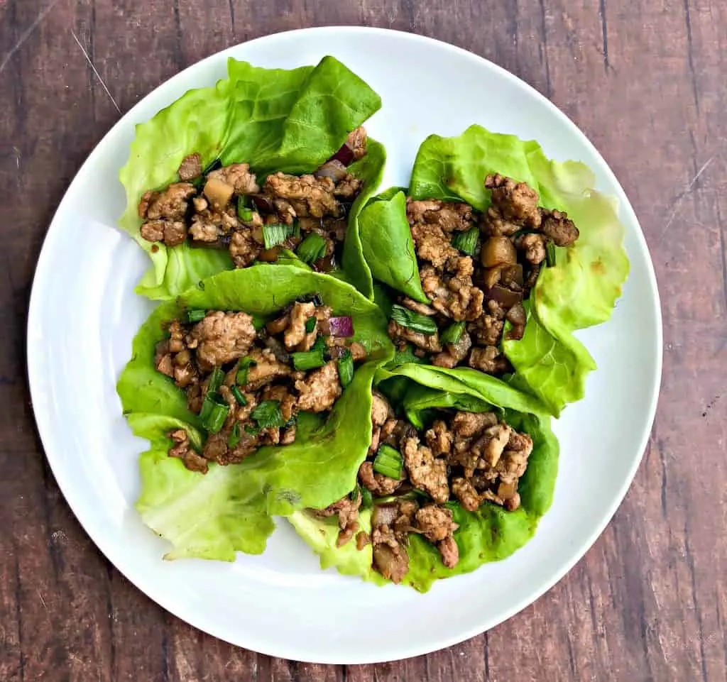 keto low carb pf changs lettuce wraps on a white plate