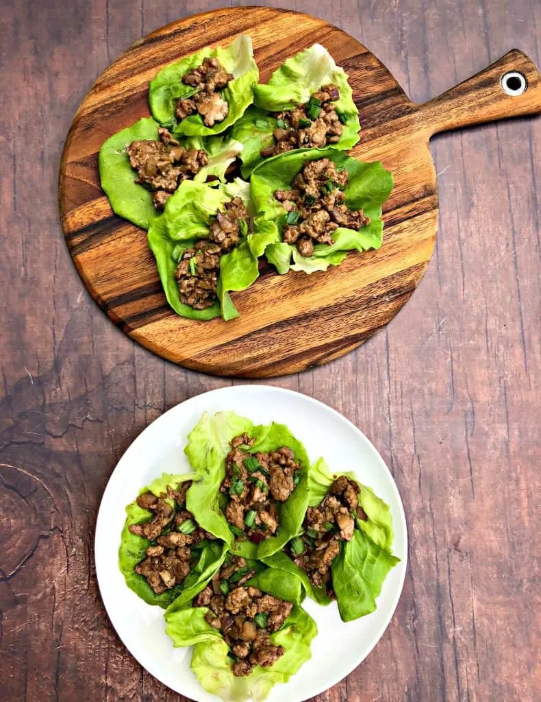 keto low carb pf changs lettuce wraps on a white plate