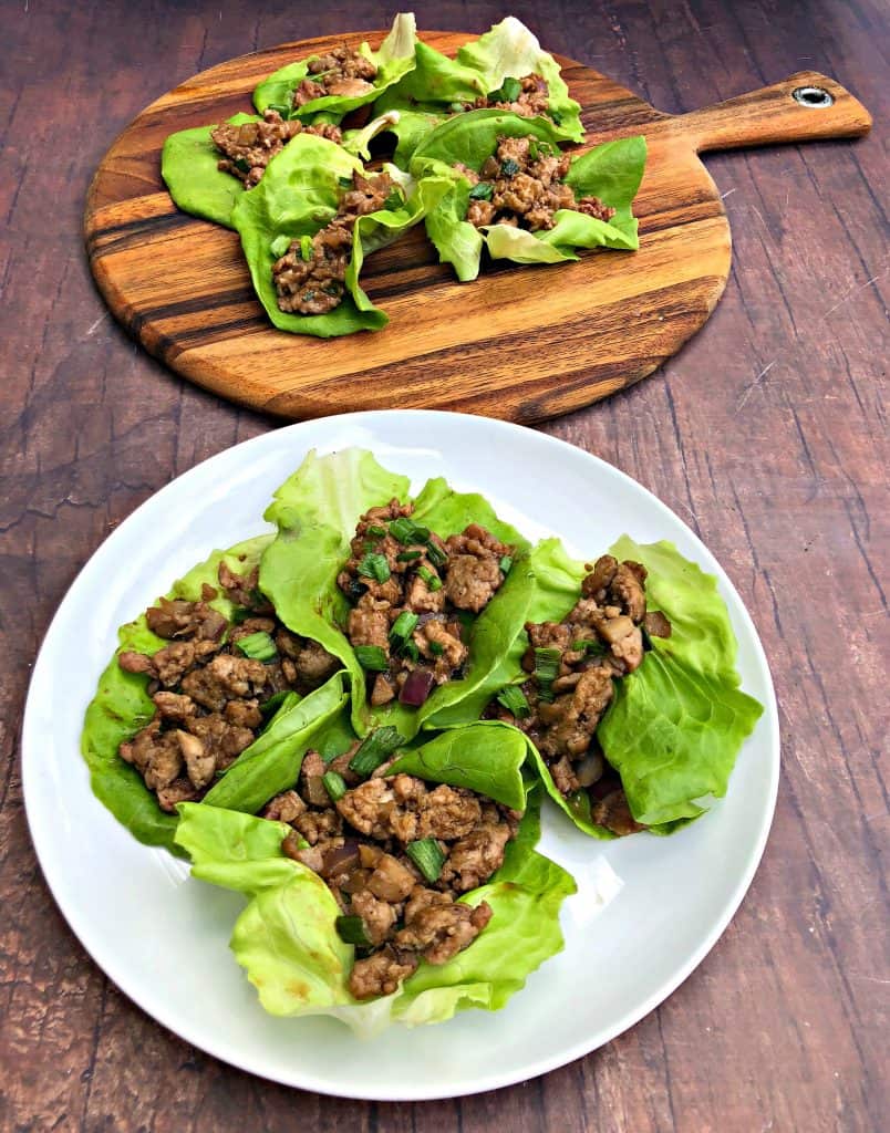 keto low carb pf changs lettuce wraps on a white plate