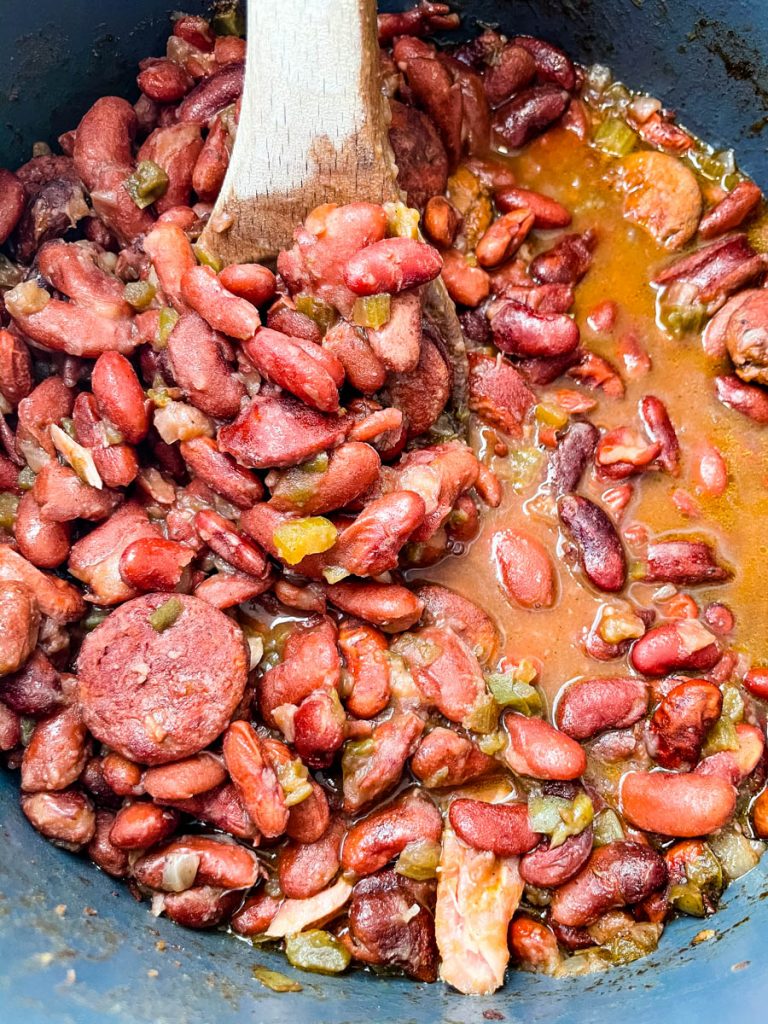 instant pot red beans and rice in a white bowl