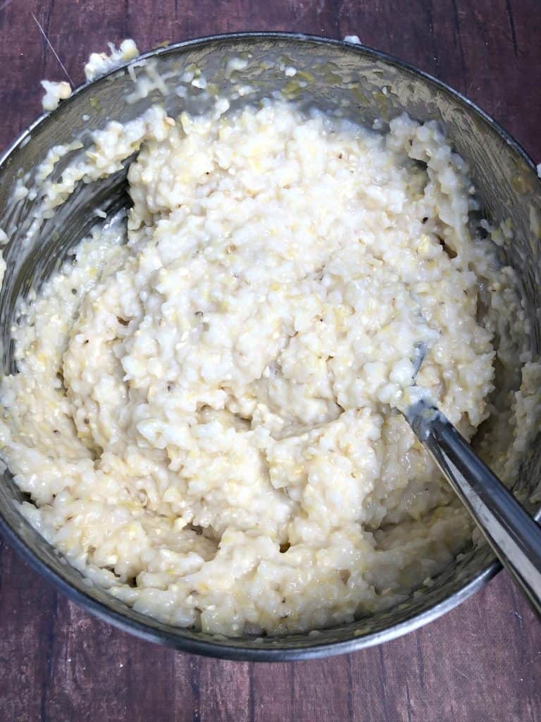 cooked grits in a pan