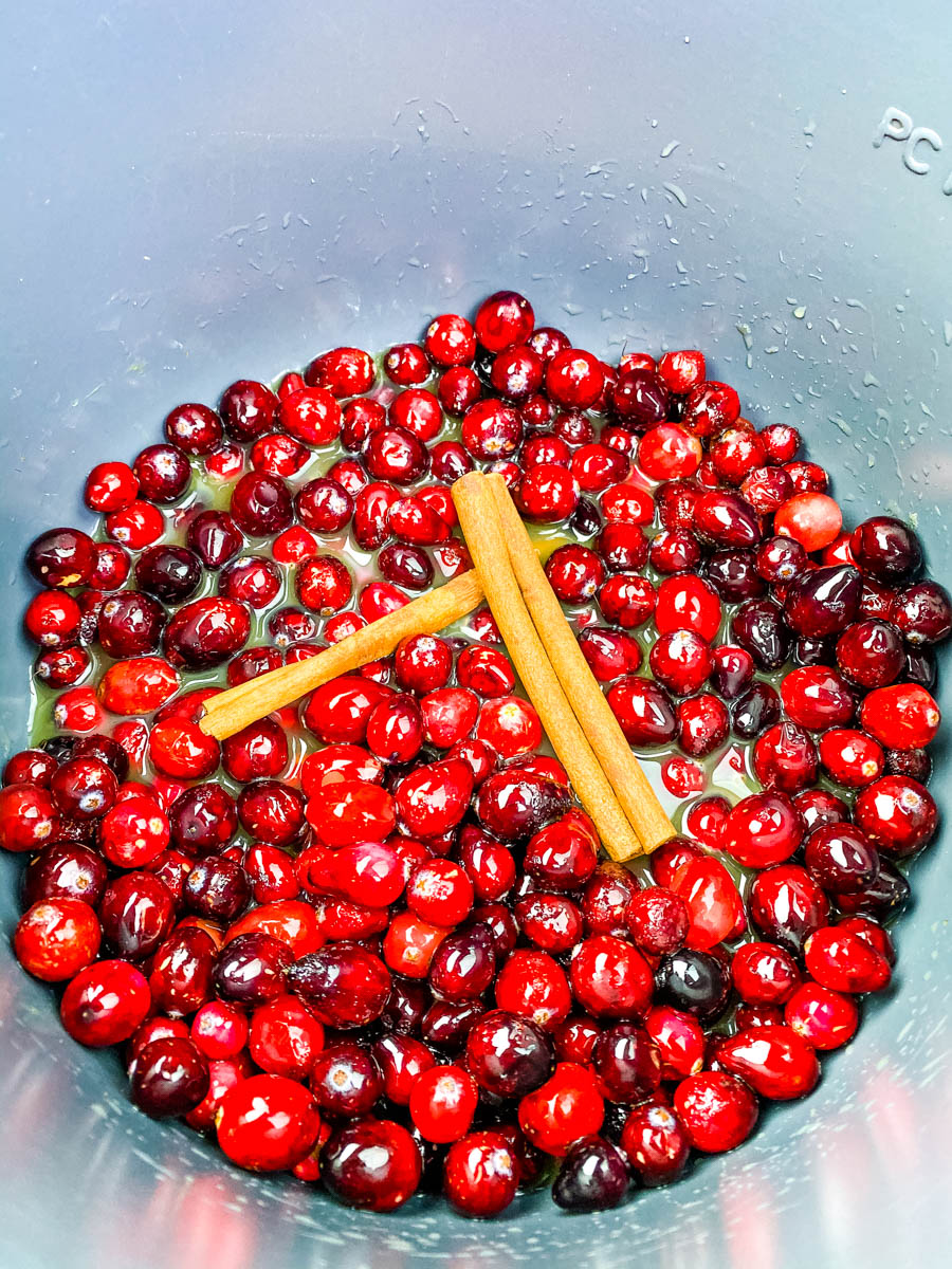 cranberries and cinnamon in an Instant Pot