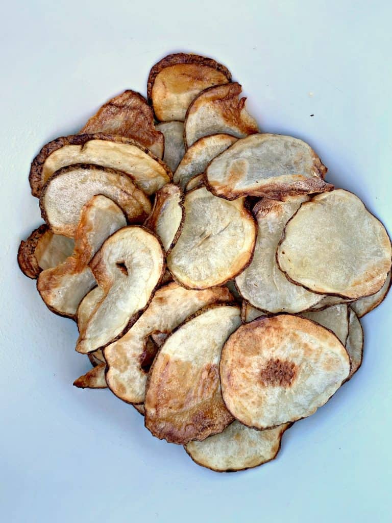 air fryer potato chips in an air fryer