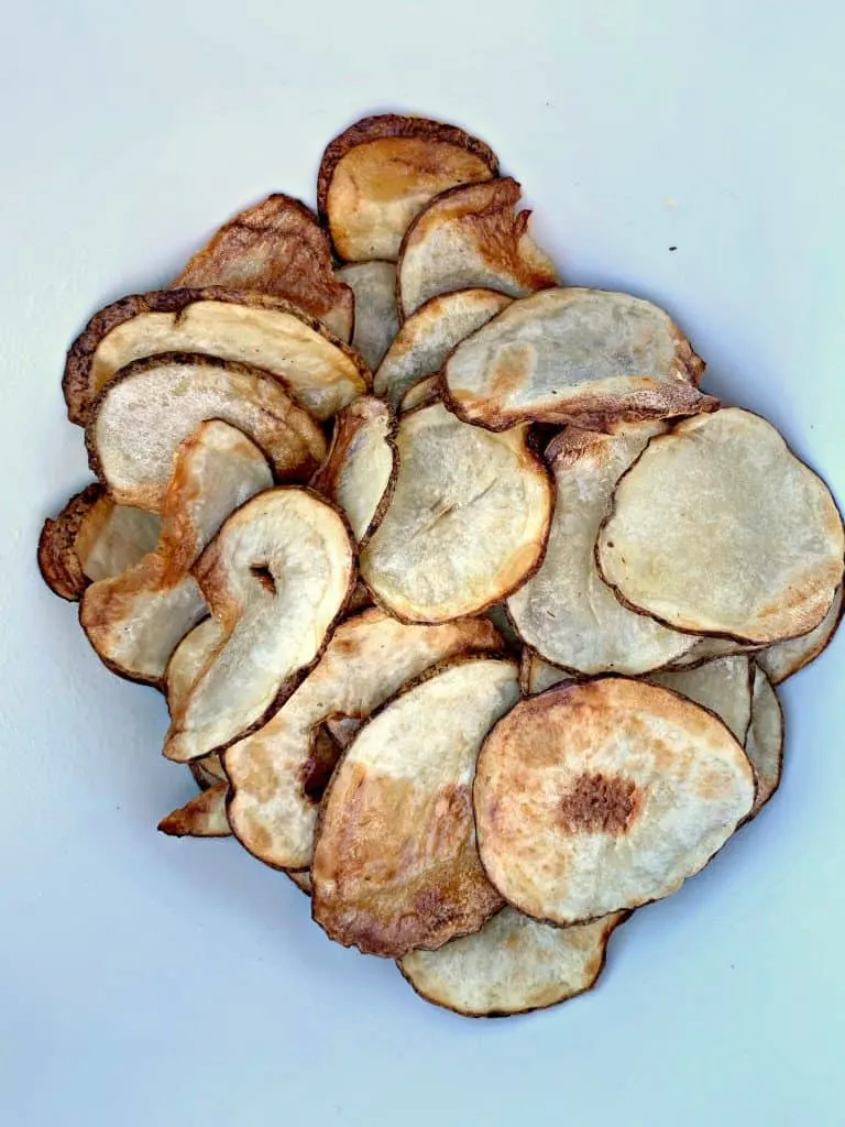 air fryer potato chips in an air fryer