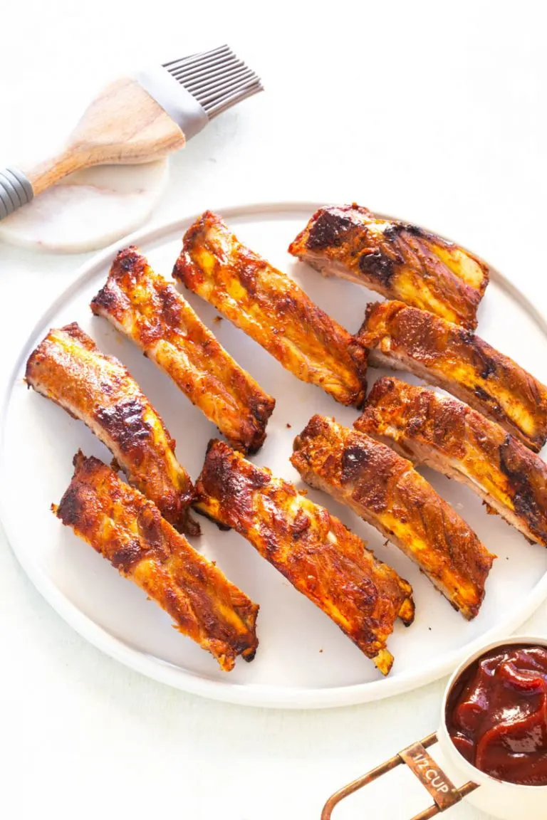 raw rack of ribs in an air fryer