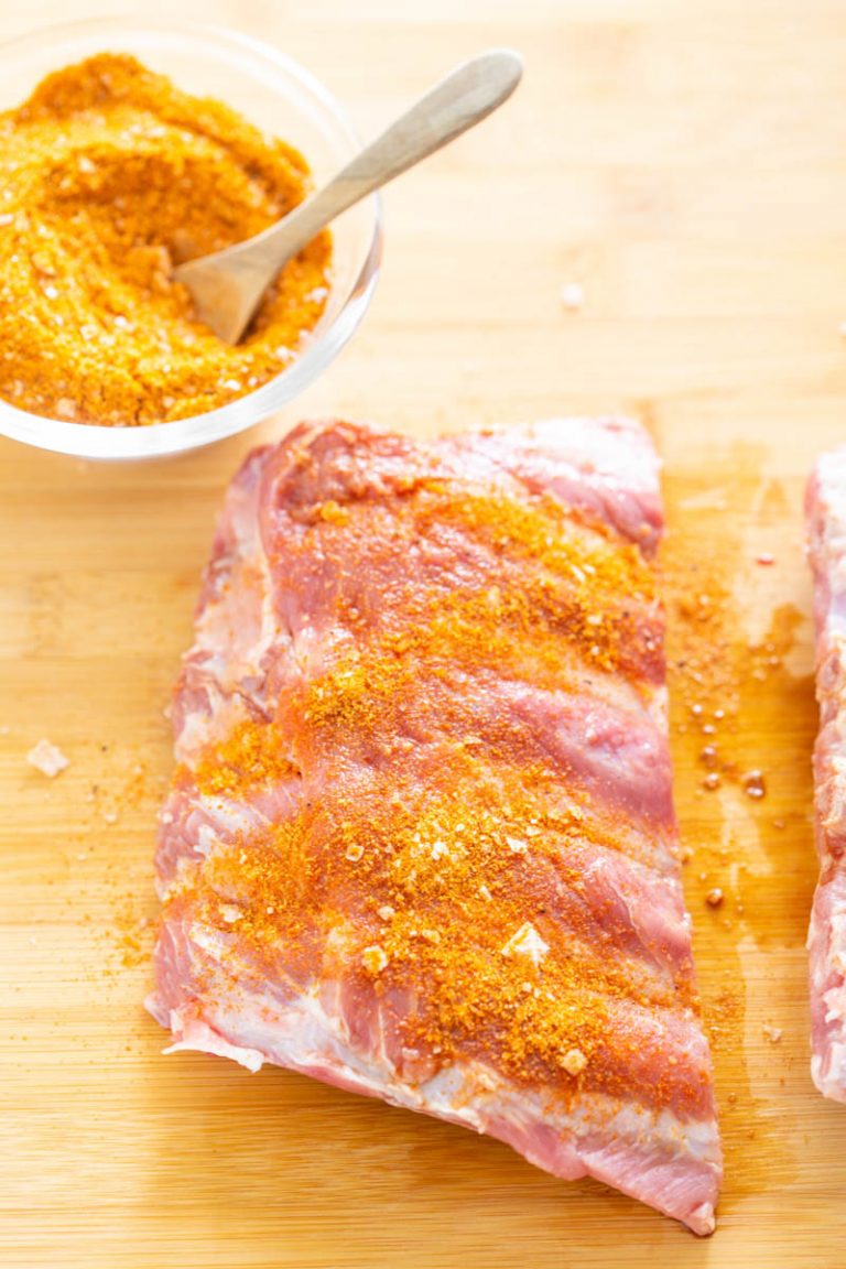 sliced ribs on a cutting board
