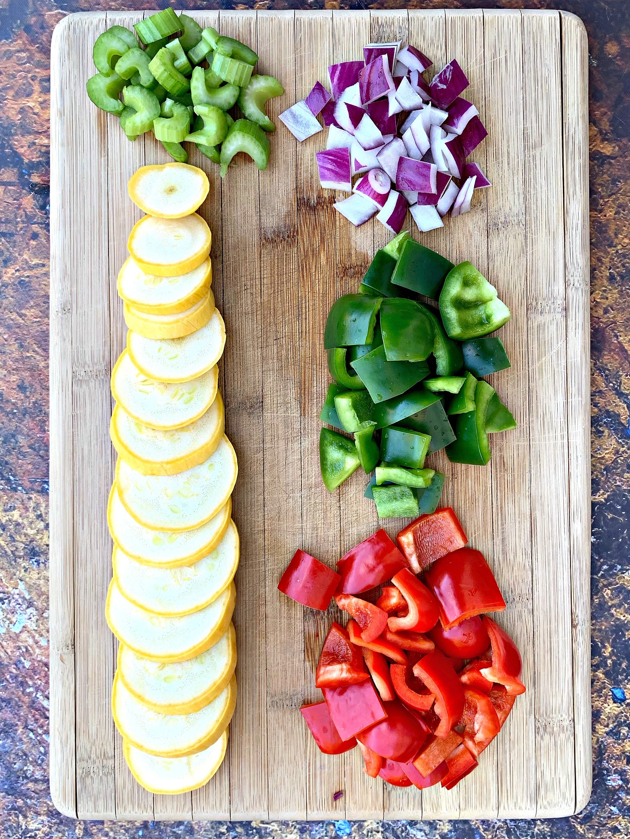 fresh chopped vegetables on a cutting board