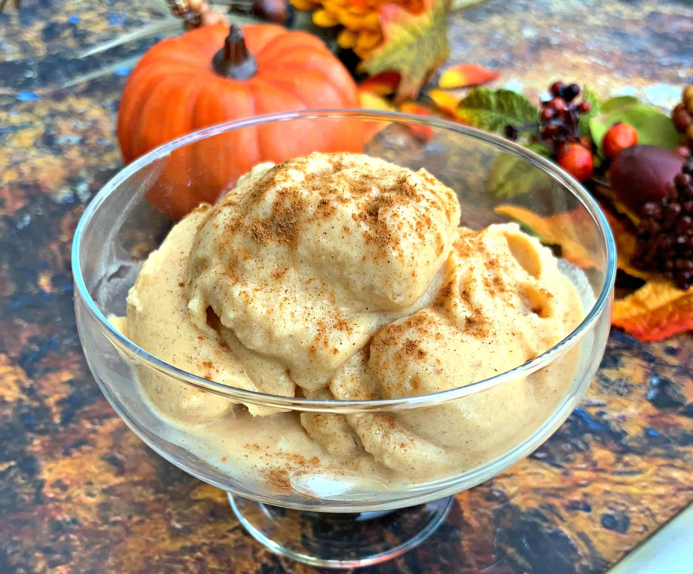 instant pot cooking blender pumpkin spice ice cream in a glass bowl