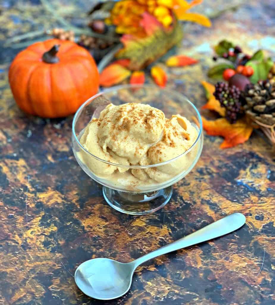 instant pot cooking blender pumpkin spice ice cream in a glass bowl