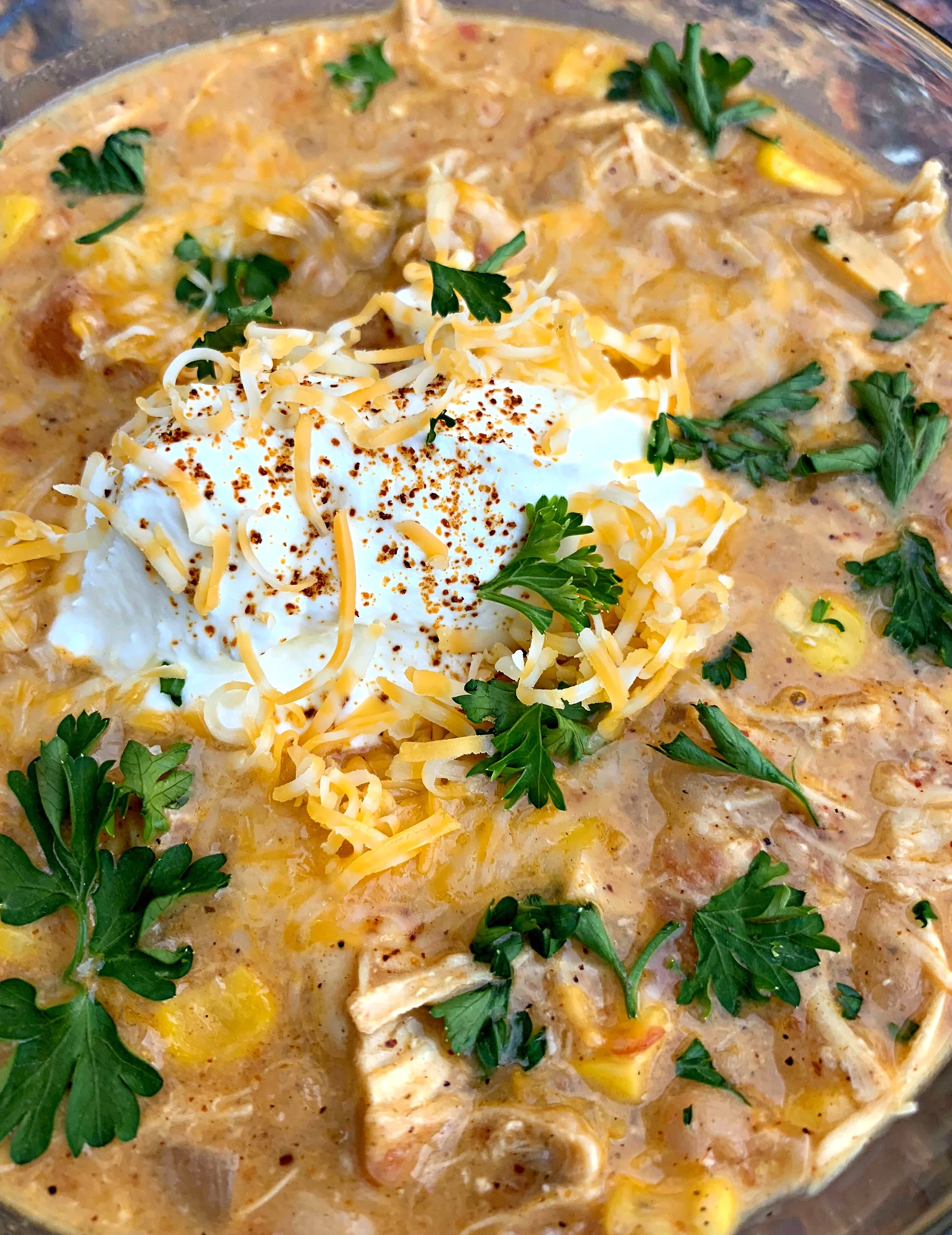 a close up of instant pot white chicken chili