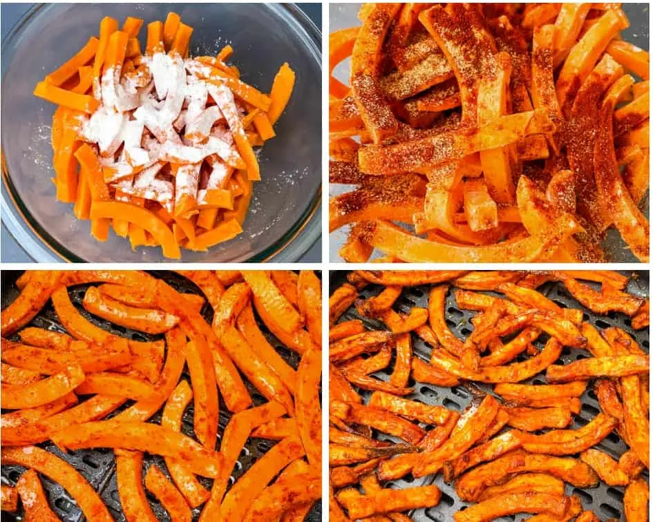 sweet potato fries with seasoning in an air fryer