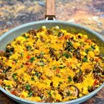 keto low carb sausage breakfast scramble in a skillet