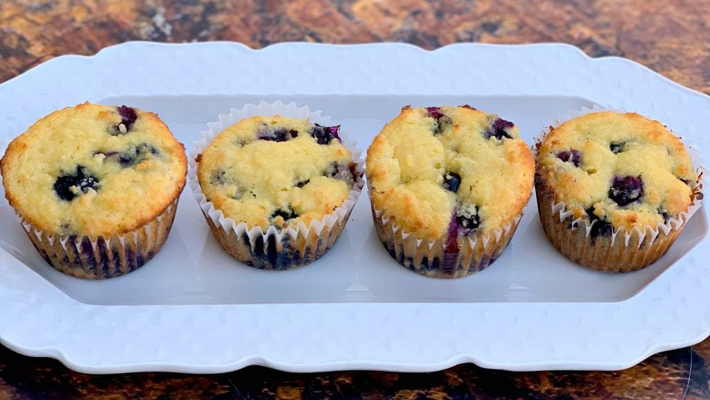 keto blueberry muffins on a white plate