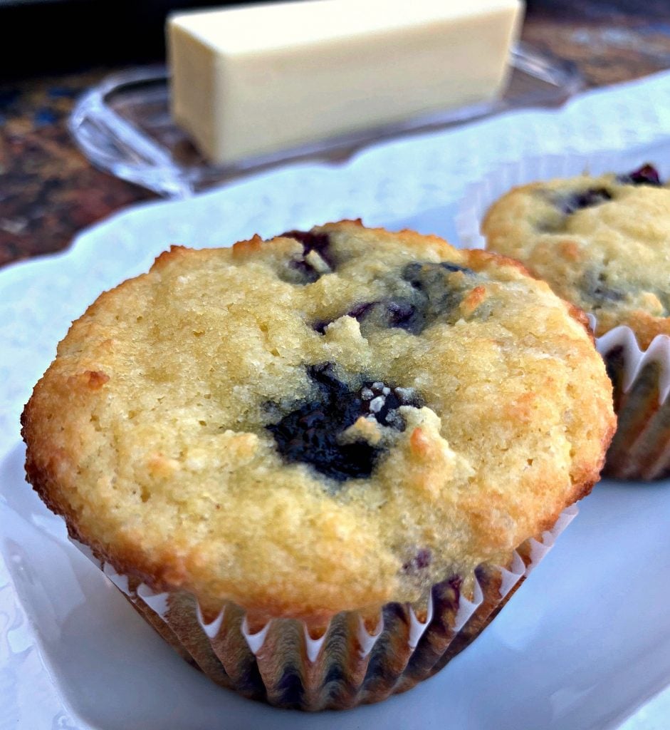 keto blueberry muffins on a white plate