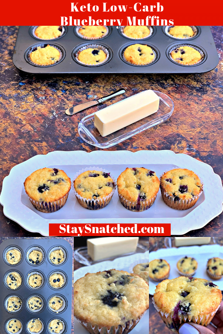 Keto Low-Carb Easy Sugar-Free Blueberry Breakfast Muffins + {VIDEO} is a quick, healthy recipe that uses almond flour to produce tasty, fluffy muffins with only 2 net carbs per serving. If you are craving the best keto diet bread with a hint of dessert sweetness, this recipe is for you! #KetoRecipes #KetoBlueberryMuffins #KetoDessert