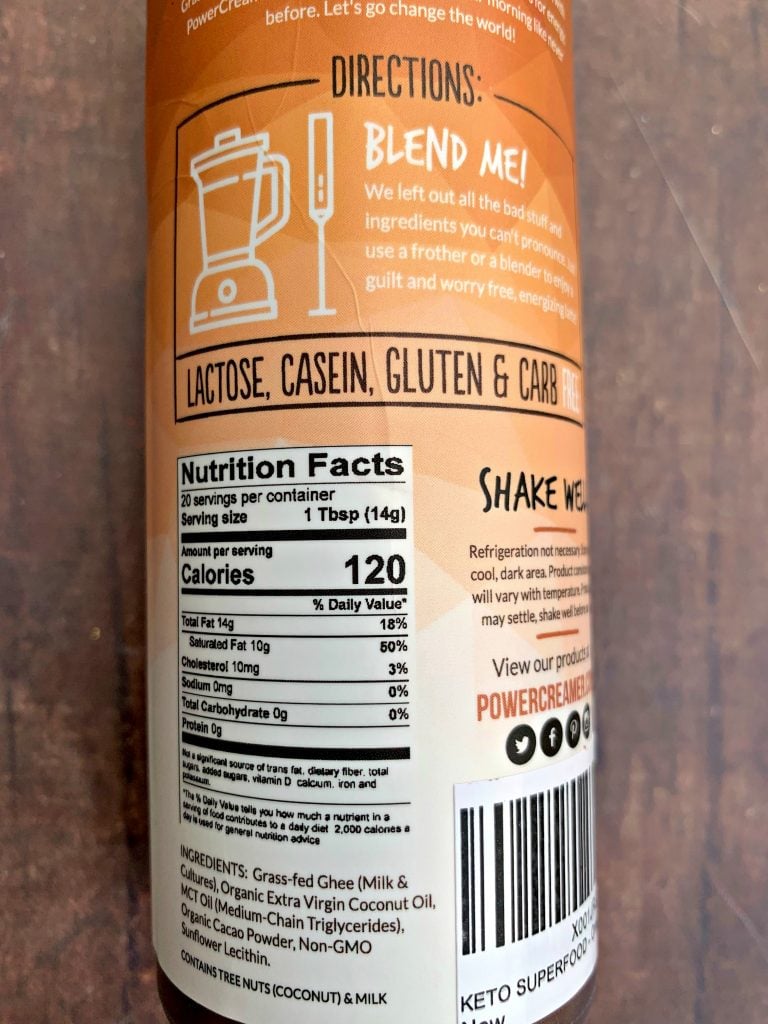 keto creamer nutrition facts