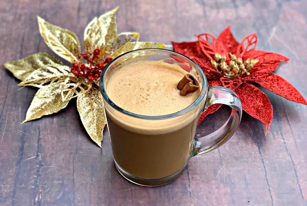 keto low carb peppermint mocha with christmas decorations