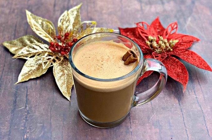 keto low carb peppermint mocha with christmas decorations