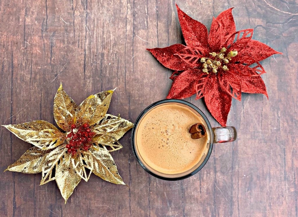 keto low carb peppermint mocha with christmas decorations