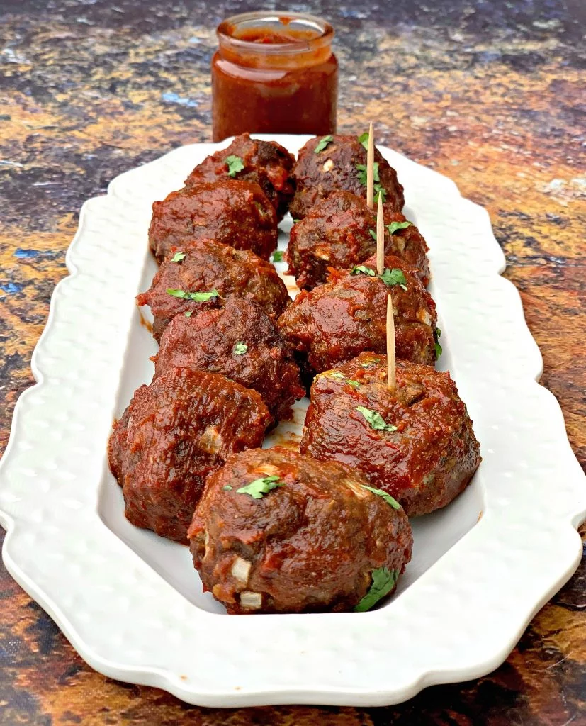 keto low carb air fryer meatballs with bbq sauce