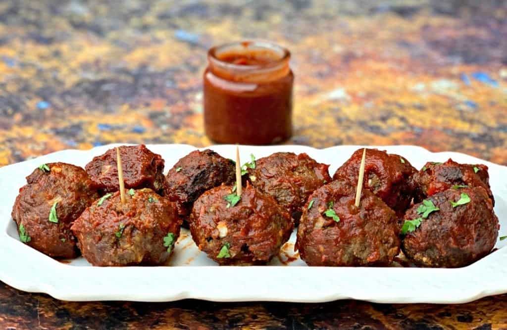 keto low carb air fryer meatballs with bbq sauce