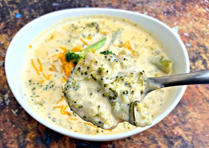 spoonful of keto low carb instant pot broccoli cheddar soup