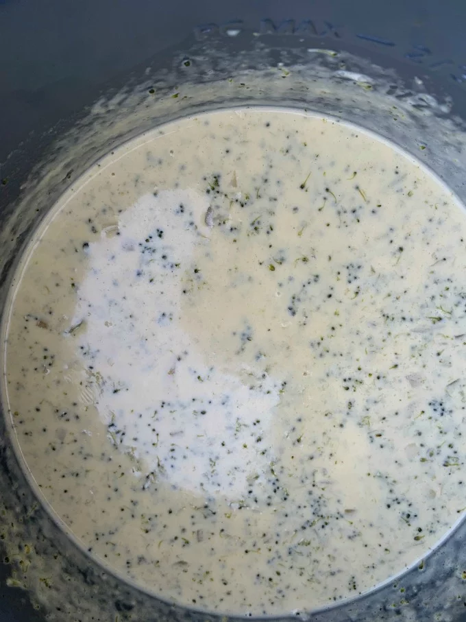 keto low carb instant pot broccoli cheddar soup in an Instant Pot