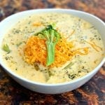 keto low carb instant pot broccoli cheddar soup in a white bowl