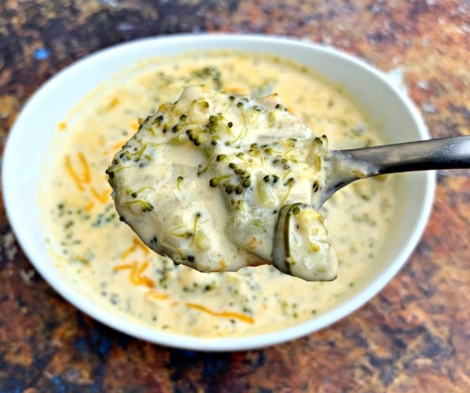 spoonful of keto low carb instant pot broccoli cheddar soup
