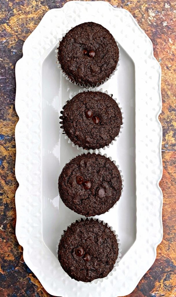 keto low carb chocolate muffins on a white plate