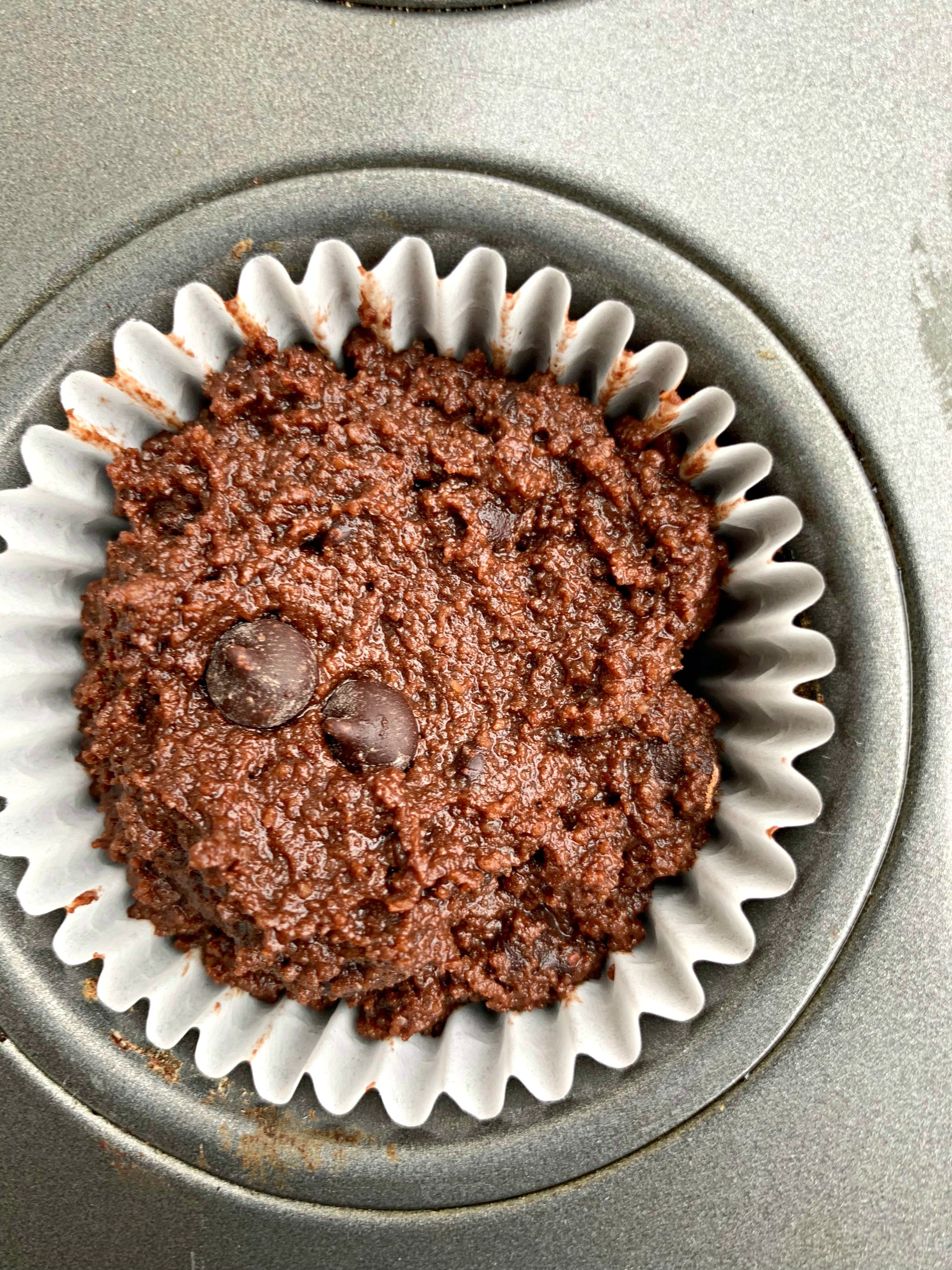 keto low carb chocolate muffins in a muffin tin (pre-baked)