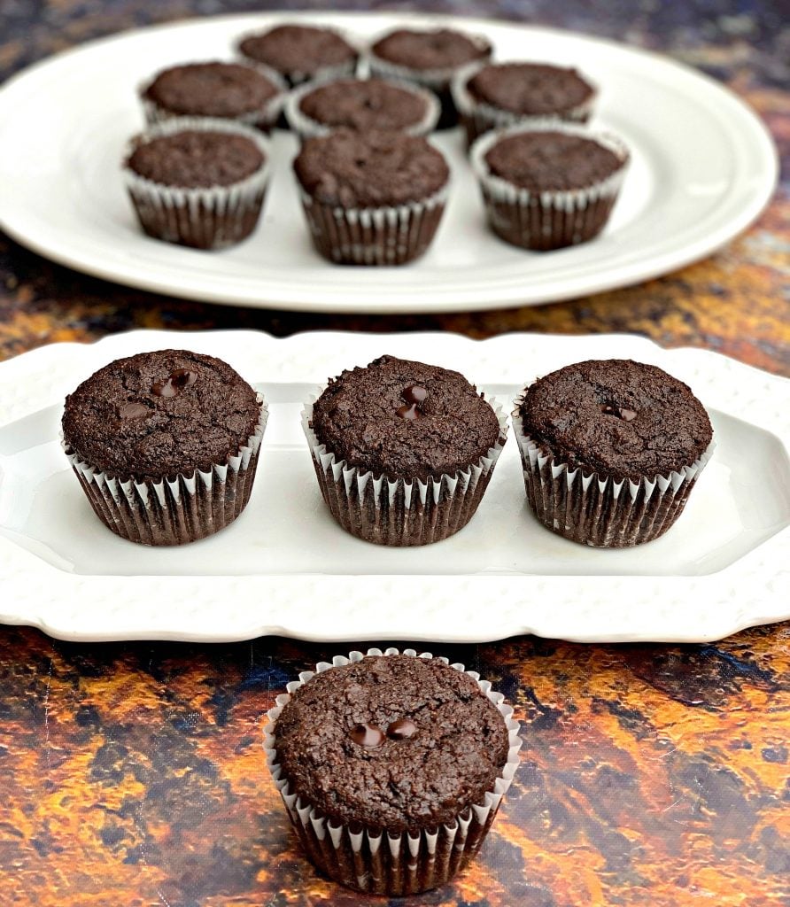 keto low carb chocolate muffins on a white plate