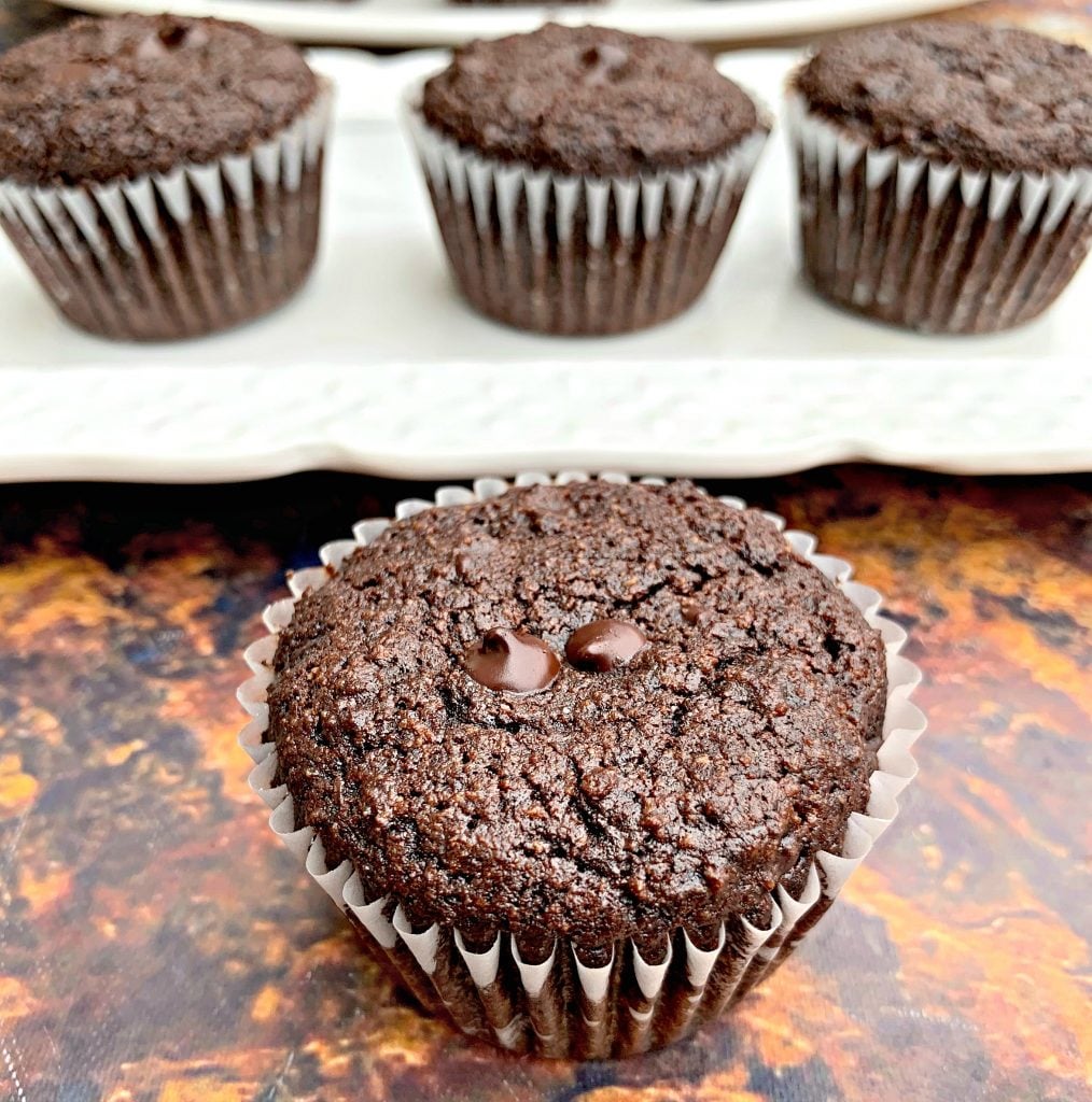 keto low carb chocolate muffins on a white plate