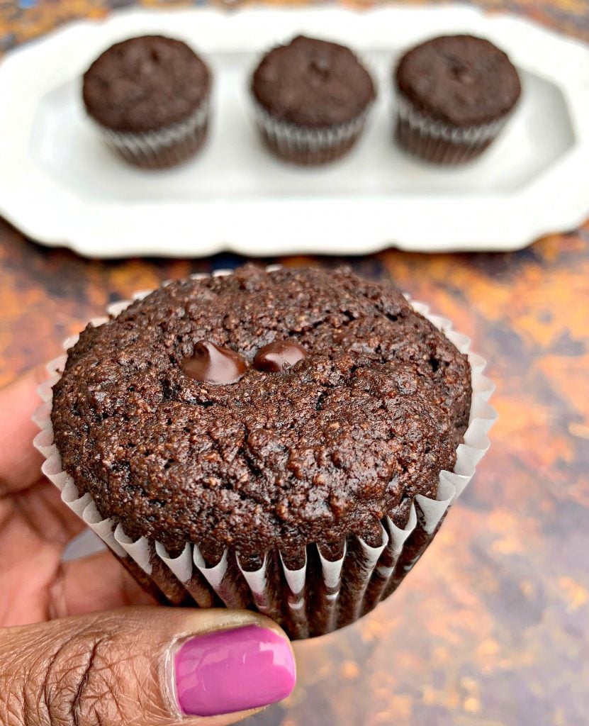 keto low carb chocolate muffins on a white plate