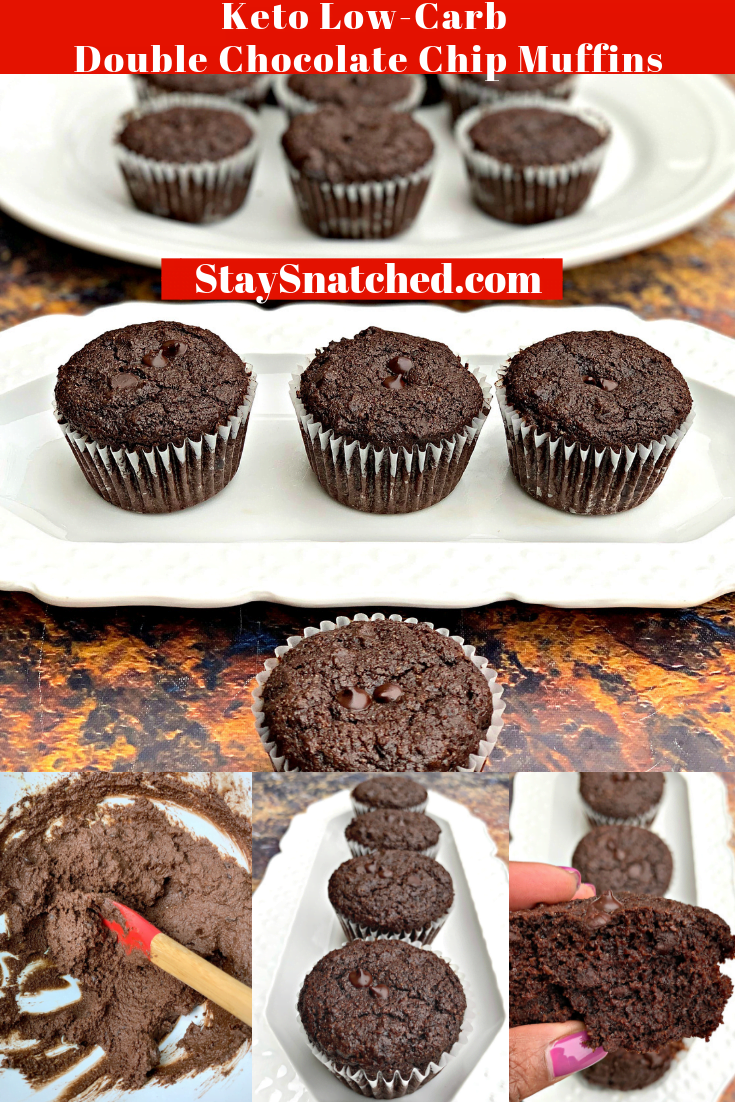 Keto Low-Carb Double Chocolate Chip Muffins (Gluten-Free) is a quick and easy almond flour recipe. This ketogenic dessert does not use coconut flour and is freezer-friendly. This recipe is kid-friendly and uses unsweetened cocoa and sugar-free chocolate chips. With only 2 net carbs per serving, if you are looking for the best keto diet bread with sweetness, this recipe is for you! #KetoRecipes #KetoDessert #KetoChocolate