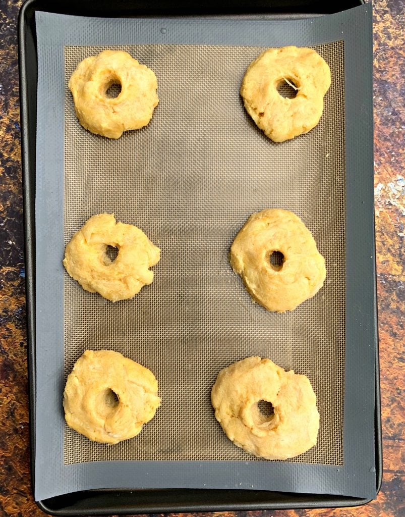 keto fathead bagel dough on a baking mat