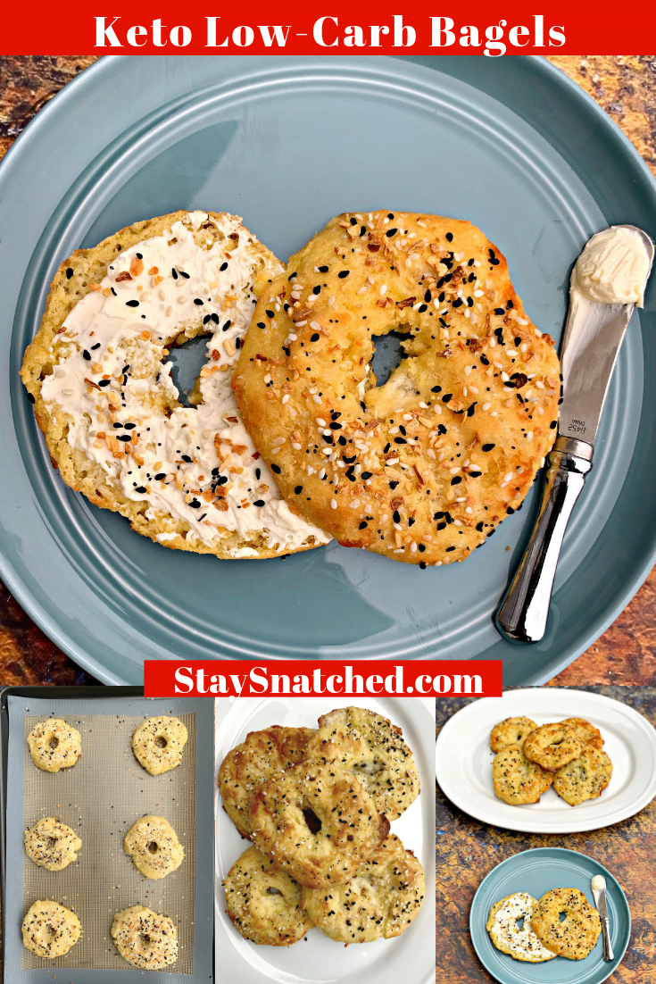 Easy, Keto Low-Carb Almond Flour Gluten-Free Bagels is the best quick recipe for fathead dough bagels that are practically carb-free. Each grain-free bagel is loaded with flavor and seasoned with Everything, But the Bagel Seasoning and has 2 net carbs. These bagels are not low-calorie, but provide a great option for low-carb, carb-free bread. #KetoRecipes #KetoBreakfast #KetoBagels