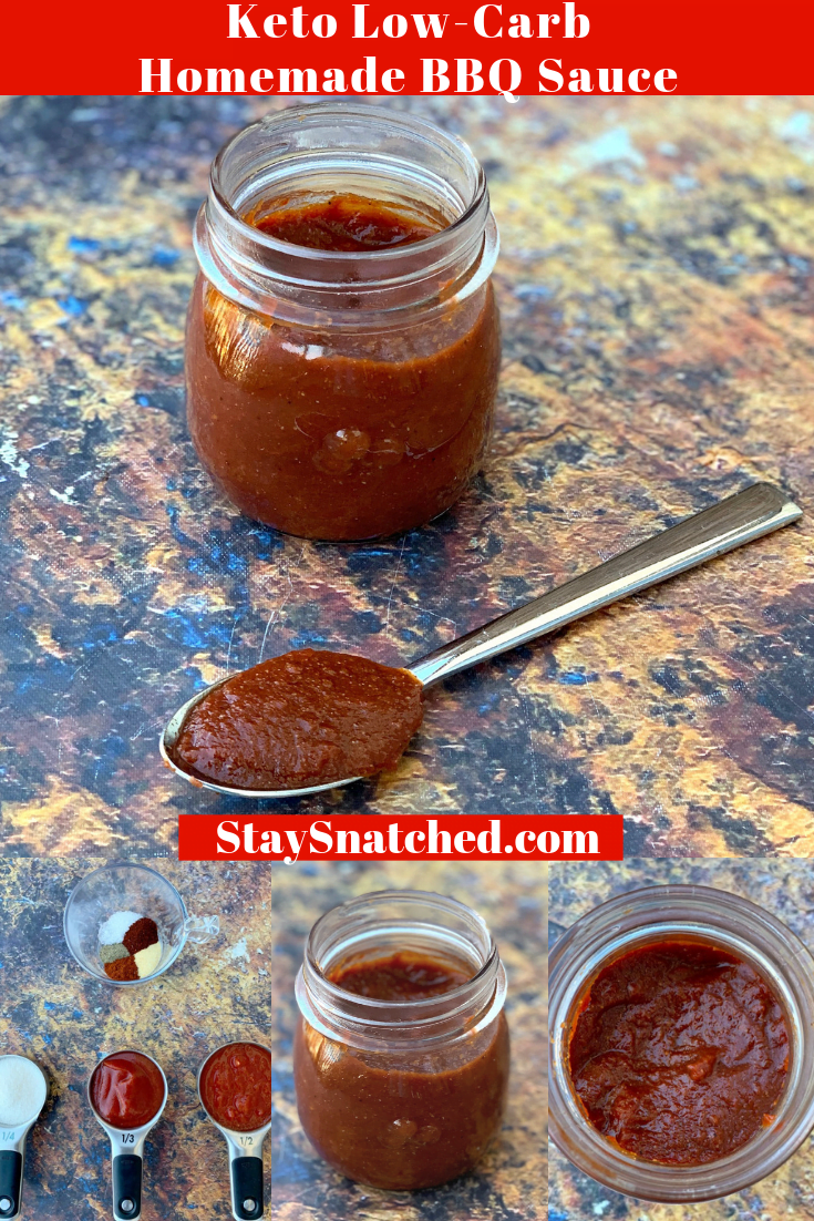 Easy, Keto Low-Carb BBQ Sauce (Paleo and Gluten-Free) is the best low-sugar barbecue recipe for keto-friendly lifestyles. This recipe uses sugar-free ketchup, crushed tomatoes, apple cider vinegar, and herbs and spices to create the perfect sauce that is practically no-carb and carb-free! #KetoRecipes #KetoBBQSauce