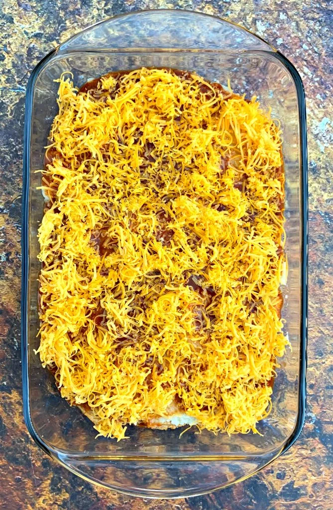 keto low carb enchilada casserole in a baking dish