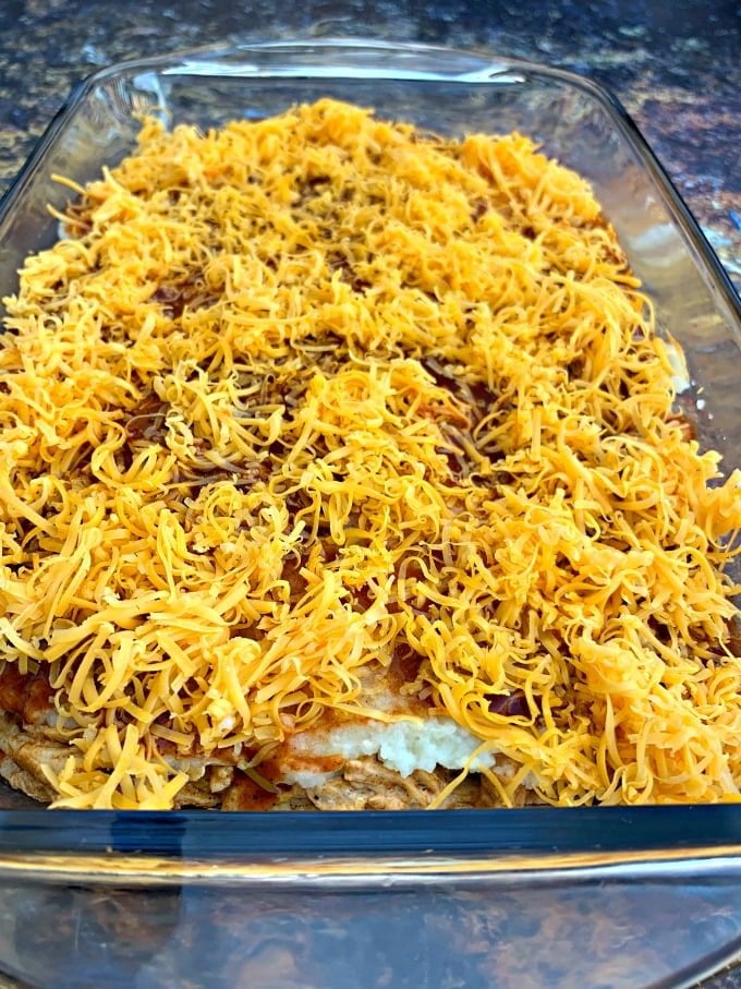 Easy, Keto Low-Carb Chicken and Cheese Enchilada Casserole + VIDEO