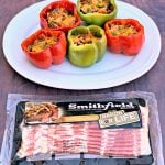 keto low carb bacon stuffed peppers on a white plate