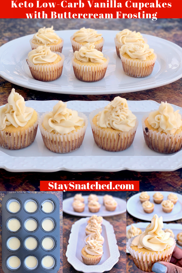 Keto Low-Carb Gluten-Free Vanilla Cupcakes with Buttercream Frosting is the best, quick, and easy dessert recipe using almond flour, coconut flour, and sour cream to create homemade cake mix. Serve these cupcakes for a birthday cake for special occasions or for holidays! This frosting does not include cream cheese and is made with confectioners sugar and pure vanilla. #KetoRecipes #KetoDessert #KetoCupcakes