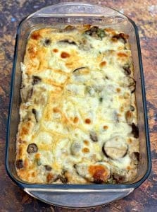 keto low carb philly cheesesteak in a glass pan